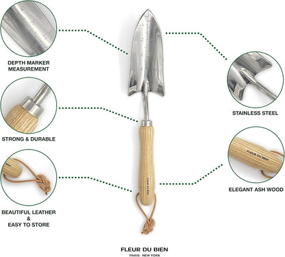 6 Piece Stainless Steel Heavy Duty Garden Tools Set, with Ash Wood Handle and Non-Slip Rubber Grip Pruner, Premium Canvas and Leather Storage Tote Bag, Outdoor Hand Tools, Garden Gift