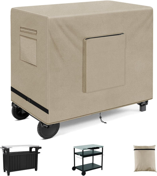SIRUITON Outdoor Bar Cart Cover for 52 Inch BBQ Food Prep Table, Heavy Duty 600D Oxford Fabric Outdoor Dining Cart/BBQ/Worktable Metal Movable Table Waterproof Cover