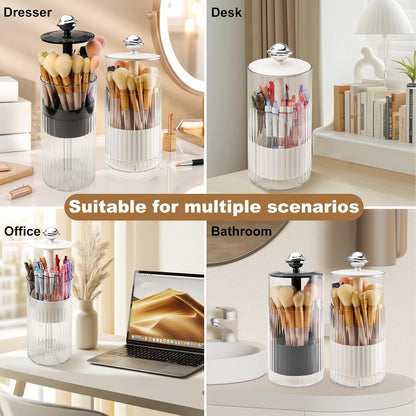 DASITON Makeup Brush Holder with Lid, Automatic Lifting Makeup Organizer for Vanity, 4 Slots Clear Makeup Brush Organizer, Dustproof Cosmetic Brushes Storage for Bathroom, Desktop, Office (Black)