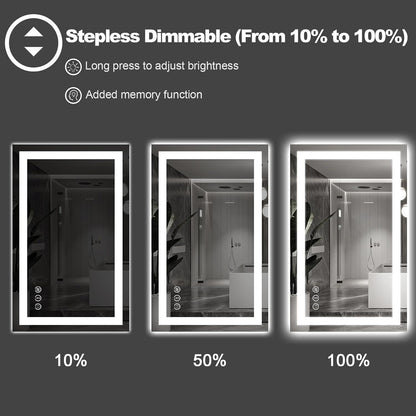 Amorho LED Bathroom Mirror 36''x32'' with Front Light and Backlit, Stepless Dimmable Wall Mirrors with Anti-Fog, Shatter-Proof, Memory, 3 Colors, Double LED Vanity Mirror (Horizontal/Vertical)