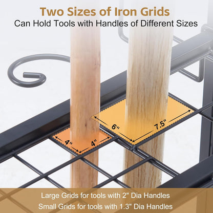 Lauren&Harold Garden Tool Organizer for Garage, Yard Tools Storage Rack with 2 Stair-Climbing Wheels, Gardening Tool Storage Holder for Garage, Yard, Lawn and Outdoor, Garden Tool Rolling Cart