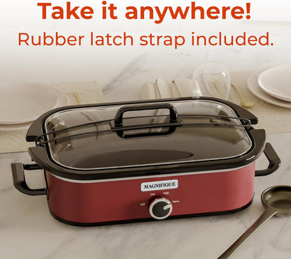 [NEW] MAGNIFIQUE 4-Quart Slow Cooker with Casserole Manual Warm Setting - Perfect Kitchen Small Appliance for Family Dinners, Dishwasher Safe Crock, Red