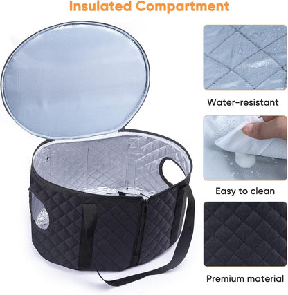 BAGSPRITE Double-layer Slow Cooker Carrying Case Compatible with 6-8 Quart Crockpot Carrier for Hot Food and Hamlton Beach Slow Cooker Tote with Lid Fastener for Crock-pot Dust Cover Applicances