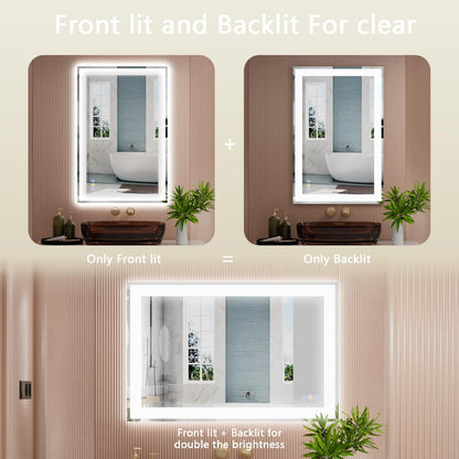 55"x 36" LED Mirror for Bathroom, 3 Colors Wall-Mounted Large Vanity Mirror with Lights, Controlled Separately, Front and Backlit, Anti Fog, Stepless Dimmable, Memory(UL ETL)