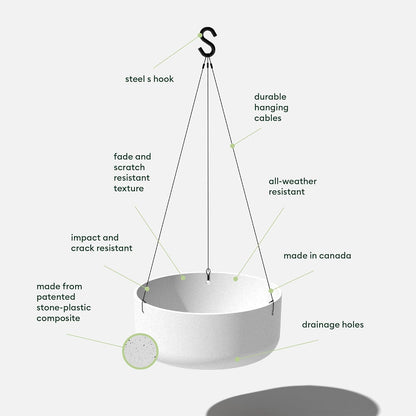 Veradek Mason Series Hanging Kona Planter - Round Planter for Outdoor Balcony/Patio | Made from Plastic-Stone Composite with Hanging Attachment | Modern Décor for, Flowers, Succulents, Small Plants