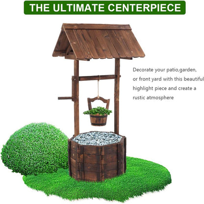 Wooden Wishing Well with Hanging Bucket, Outdoor Rustic Wishing Well Planter for Flowers and Plants, Well Covers for Yard, Garden Decor for Outside