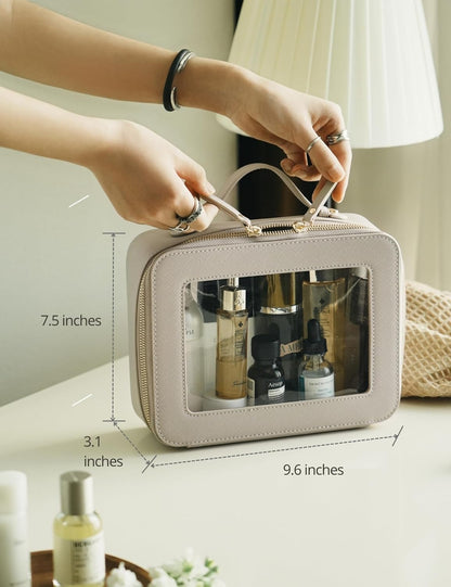 Popvibe Clear Makeup Bag Travel Cosmetic Case Transparent Toiletry Bag with Zipper, Portable Make Up Organizer Traveling Compact Car Bag for Essentials