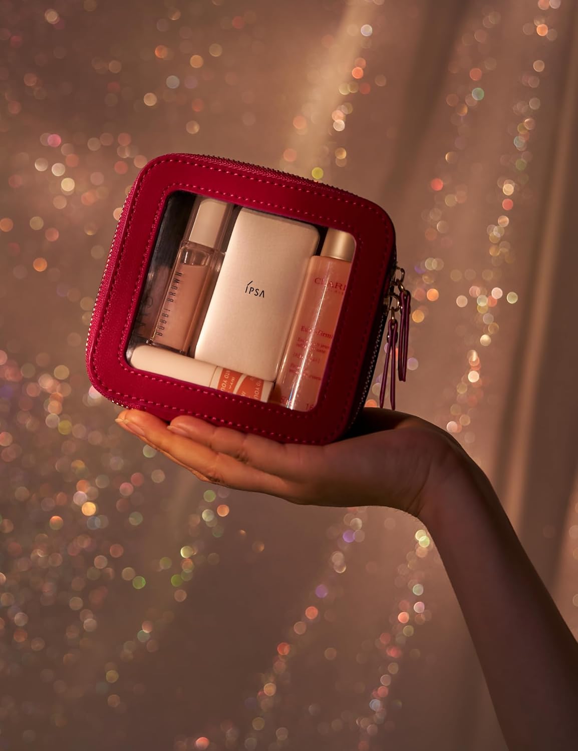 Popvibe Clear Makeup Bag Travel Cosmetic Case Transparent Toiletry Bag with Zipper, Portable Make Up Organizer Traveling Compact Car Bag for Essentials