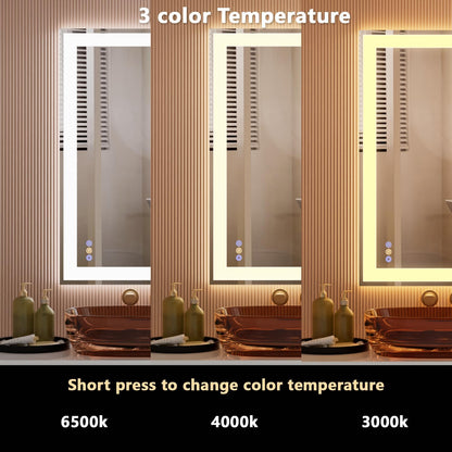 55"x 36" LED Mirror for Bathroom, 3 Colors Wall-Mounted Large Vanity Mirror with Lights, Controlled Separately, Front and Backlit, Anti Fog, Stepless Dimmable, Memory(UL ETL)