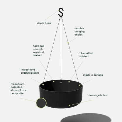 Veradek Mason Series Hanging Kona Planter - Round Planter for Outdoor Balcony/Patio | Made from Plastic-Stone Composite with Hanging Attachment | Modern Décor for, Flowers, Succulents, Small Plants