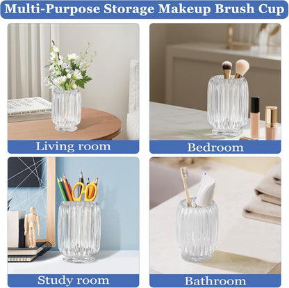 Makeup Brush Holder, Thick Glass Makeup Brush Organizer Cup, 4.8" Tall for Vanity Hair Brush Holder Brushes Storage, Makeup Brush Holder Organizer organizador de brochas de maquillaje Crystal Clear