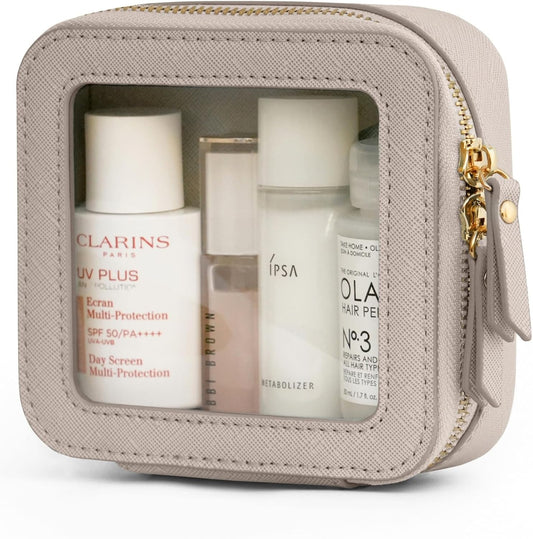 Popvibe Clear Makeup Bag Travel Cosmetic Case Transparent Toiletry Bag with Zipper, Portable Make Up Organizer Traveling Compact Car Bag for Essentials