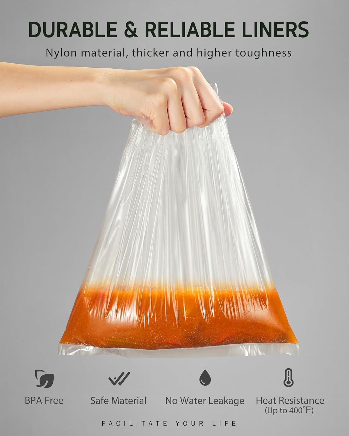 Syntus Slow Cooker Liners, 60 Count Cooking Bags Small Size Disposable Pot Liners Plastic Bags, Fit 1QT to 3QT for Slow Cooker Cooking Trays, 10.5"x 17.5", 60 Liners