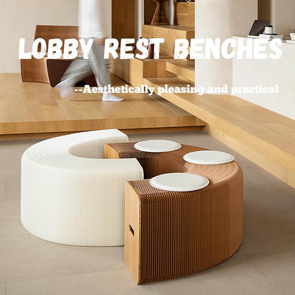 Foldable Kraft Paper Stool, Honeycomb Accordion Folding Bench, Collapsible Paper Stool for Small Spaces, Portable Footrest and Side Table for Living Room and Office,Brown-30×30×150cm