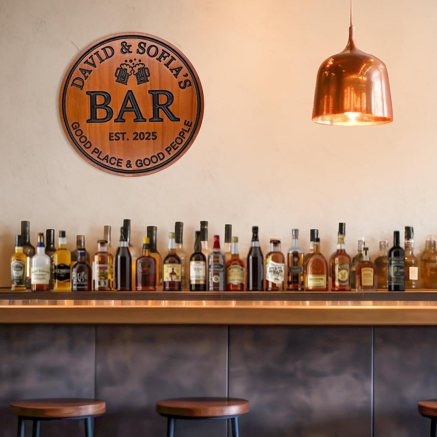 Personalized Wood Bar Sign Custom Carved Name Sign for Couples Home Bar Decor Wooden Wall Art Anniversary Wedding Gift Housewarming Gift Man Cave Decor