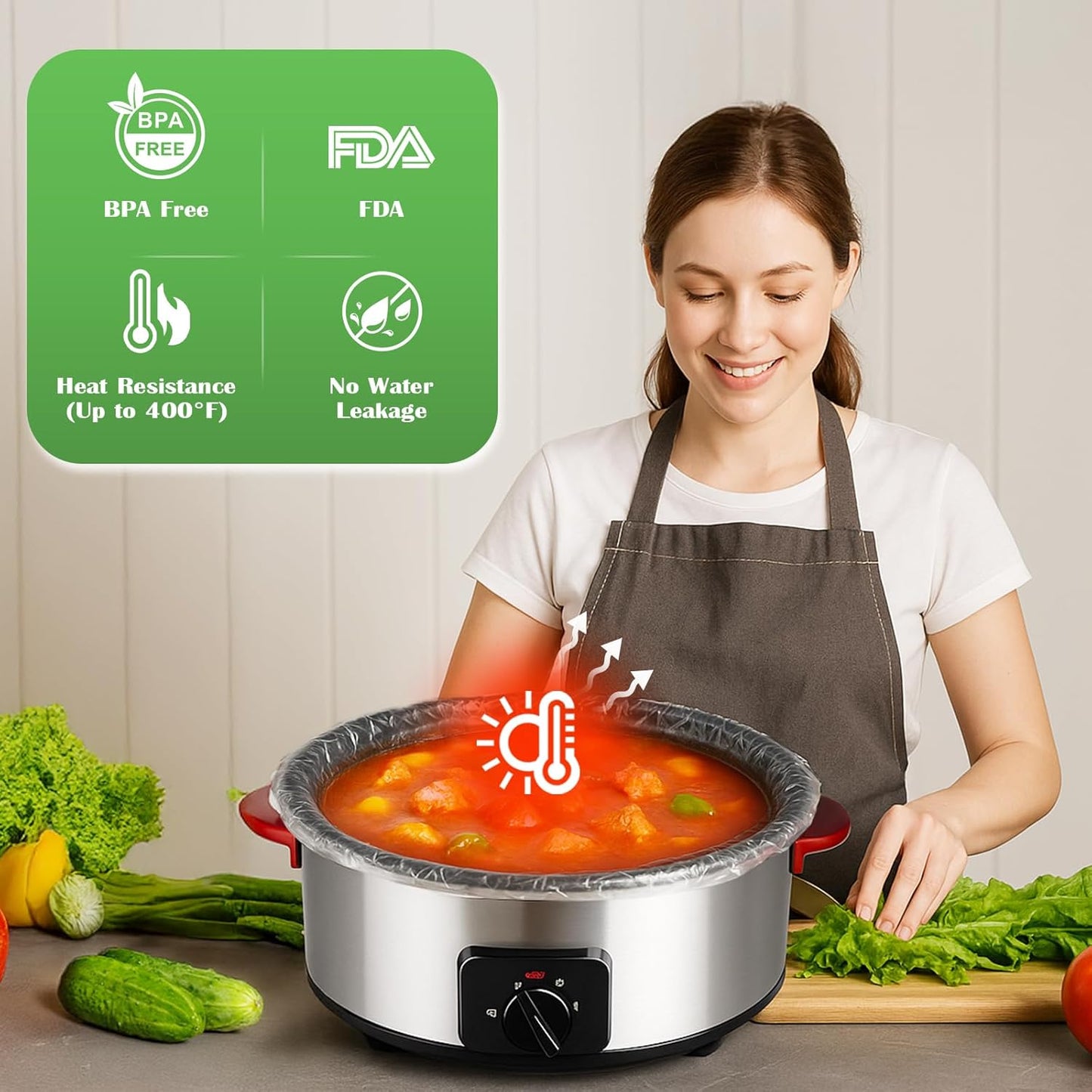 Slow Cooker Liners 3-8 Quarts Disposable Pot Liners 13"x21" Mess-Free Cooking & BPA Free Cooking Bags Suitable for Oval & Round Pots High-Temperature Resistant Liners(40 Liners)