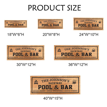 Custom Wood Bar Sign Personalized Backyard Pool and Bar Decor Carved Family Name Wooden Sign Outdoor Wall Art Housewarming Gift Patio Sign