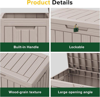 45 Gallon Outdoor Storage Box – Waterproof Deck Box for Garden & Patio,Light Brown