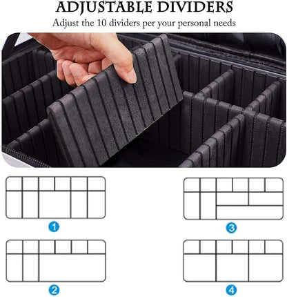 JOURMON Travel Makeup Case Portable Makeup Train Case Organizer Cosmetic Bag with Adjustable Dividers and Shoulder Strap for Makeup Brushes Toiletry Travel Accessories(Marble White Black, L)