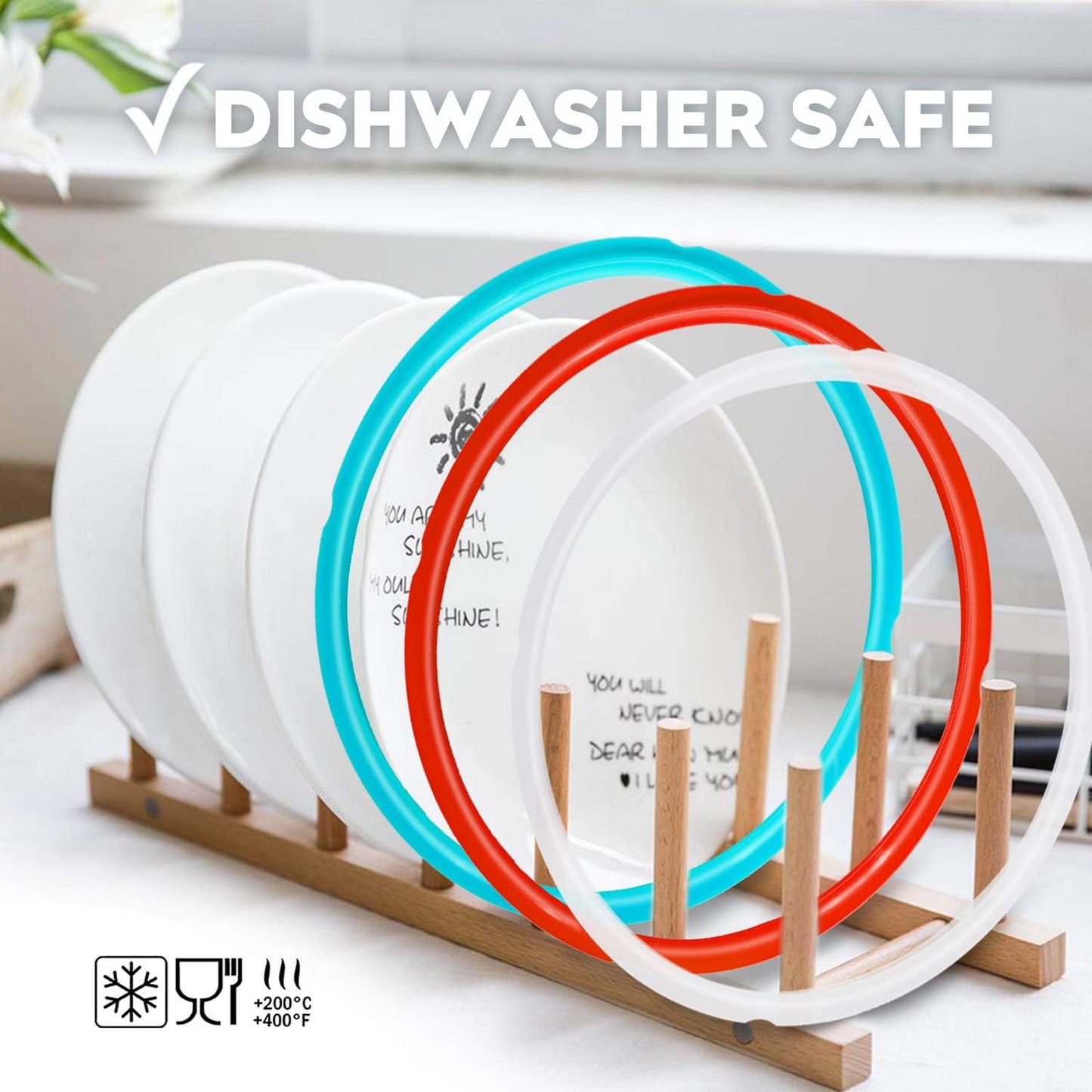 Silicone Sealing Ring, 3Pack,Sky Blue & Cherry Red & Transparent White, Fit for Instant Pot 5/6 Quart Models, (Duo ,Lux ,Duo Plus ,Ultra , Viva )Fit for 5qt / 6qt, Dishwasher Safe.