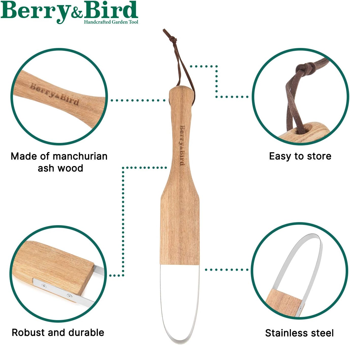 Berry&Bird Loop Weeder, 12.6-Inch Gardening Weed Cutter/Remover, Garden Weeding Scraper Tool with Wood Handle for Gardening, Lawn, Yard Work