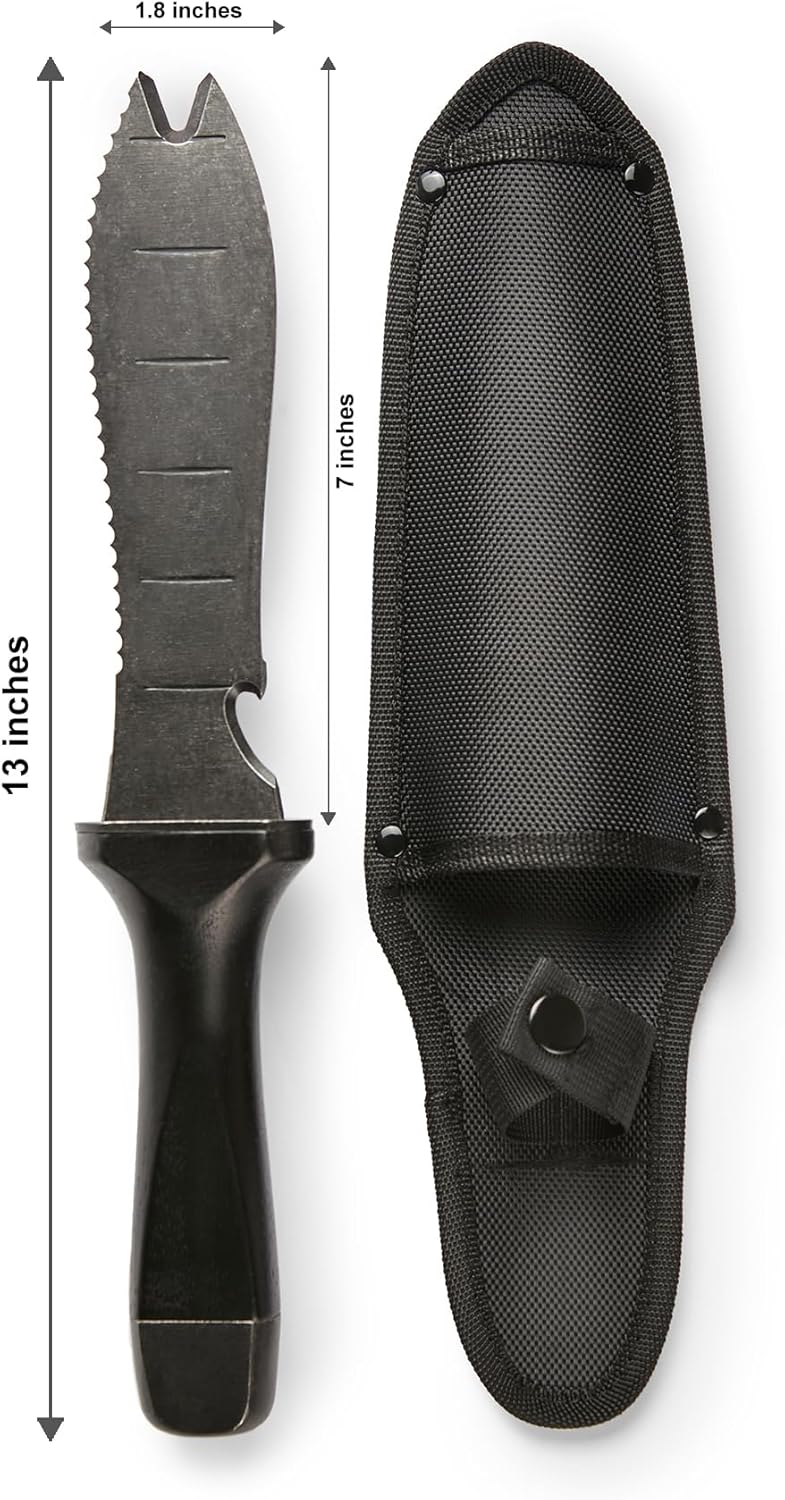 Hori Hori Garden Knife, Traditional Japanese Weeding Tool with ergonomic wooden handle. Hori garden tool with 7'inch blade with case. (Weeder blade)