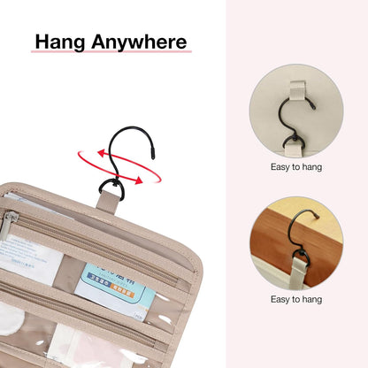 BAGSMART Toiletry Bag Hanging Travel Makeup Organizer with TSA Approved Transparent Cosmetic Bag Makeup Bag for Full Sized Toiletries, Large-Camel
