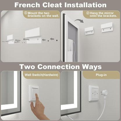 OKPAL 44x36 Lighted Bathroom Mirrors, Black Framed LED Bathroom Mirror, Defogger, Dimmable, Shatterproof, Memory, 3 Colors, ETL Listed (Front Light and Backlit)