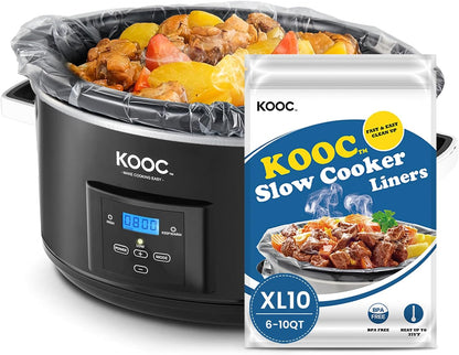 KOOC Slow Cooker Liners 14"x22" 10 Count Extra Large Size Disposable Pot Liners Christmas Cooking Bags Fit 6 qt to 10 qt Pot BPA Free Fresh Locking Seal Design