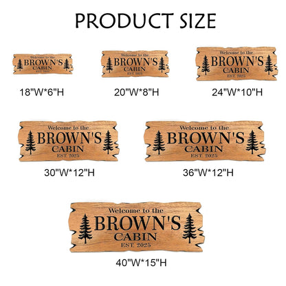 Custom Wooden Carved Cabin Sign, Personalized Outdoor Sign with Pine Trees, Camp Sign, Weekend Camping, Lake House Sign, Cottage Sign, Backyard Sign