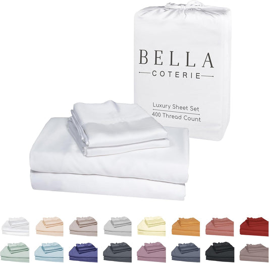 Bella Coterie Luxury Bamboo Viscose Split King Size Sheet Set | 100% Organically Grown | Ultra Soft | Cooling for Hot Sleepers | 18" Deep Pocket [White]