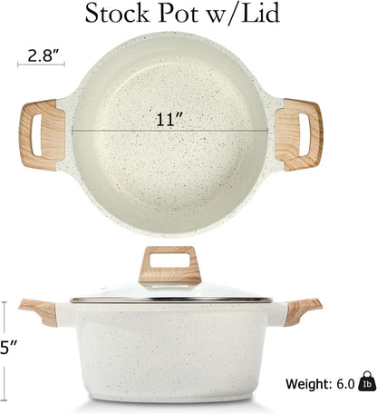 ESLITE LIFE Nonstick Stock Pot with Lid, 7 Quart Granite Casserole Large Soup Pot Pasta Cooking Pot, Induction Compatible, PTFE & PFOA Free, White