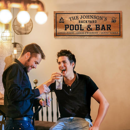 Custom Wood Bar Sign Personalized Backyard Pool and Bar Decor Carved Family Name Wooden Sign Outdoor Wall Art Housewarming Gift Patio Sign