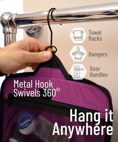 D&D Hanging Travel Toiletry Bag for Men and Women – Large Cosmetics, Makeup and Toiletries Organizer Kit with 10 Compartments, YKK Zippers, XXL Metal Swivel Hook, Water-Resistant Nylon