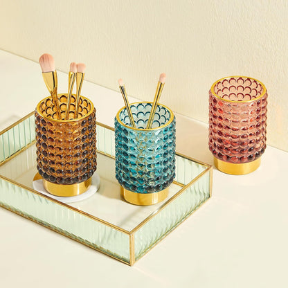 Makeup Brush Holder Organizer,Toothbrush Holders,Desk Pen Pencil Holder,Multifunctional Vintage Glass Brush Cup(A38-7-US/Blue/L)