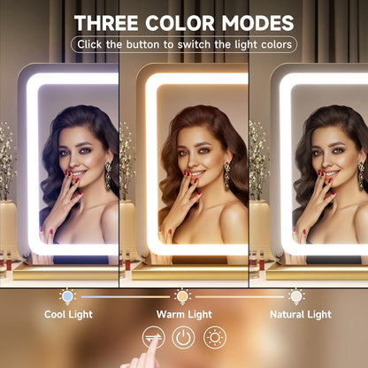 Hasipu Vanity Mirror with Lights, 27.6" x 20" LED Makeup Mirror, Lighted Makeup Mirror with Dimmable 3 Modes, Touch Screen Control Vanity Mirror Round Gold