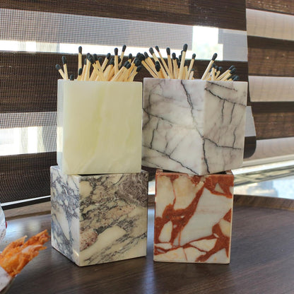 Calacatta Red Marble Toothbrush Holders for Bathroom, Natural Marble Makeup Brush Holder Countertop Organizer