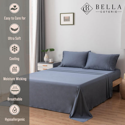 Bella Coterie Luxury Bamboo Viscose Twin Size Sheet Set | 100% Organically Grown | Ultra Soft | Cooling for Hot Sleepers | 18" Deep Pocket [Slate Blue]