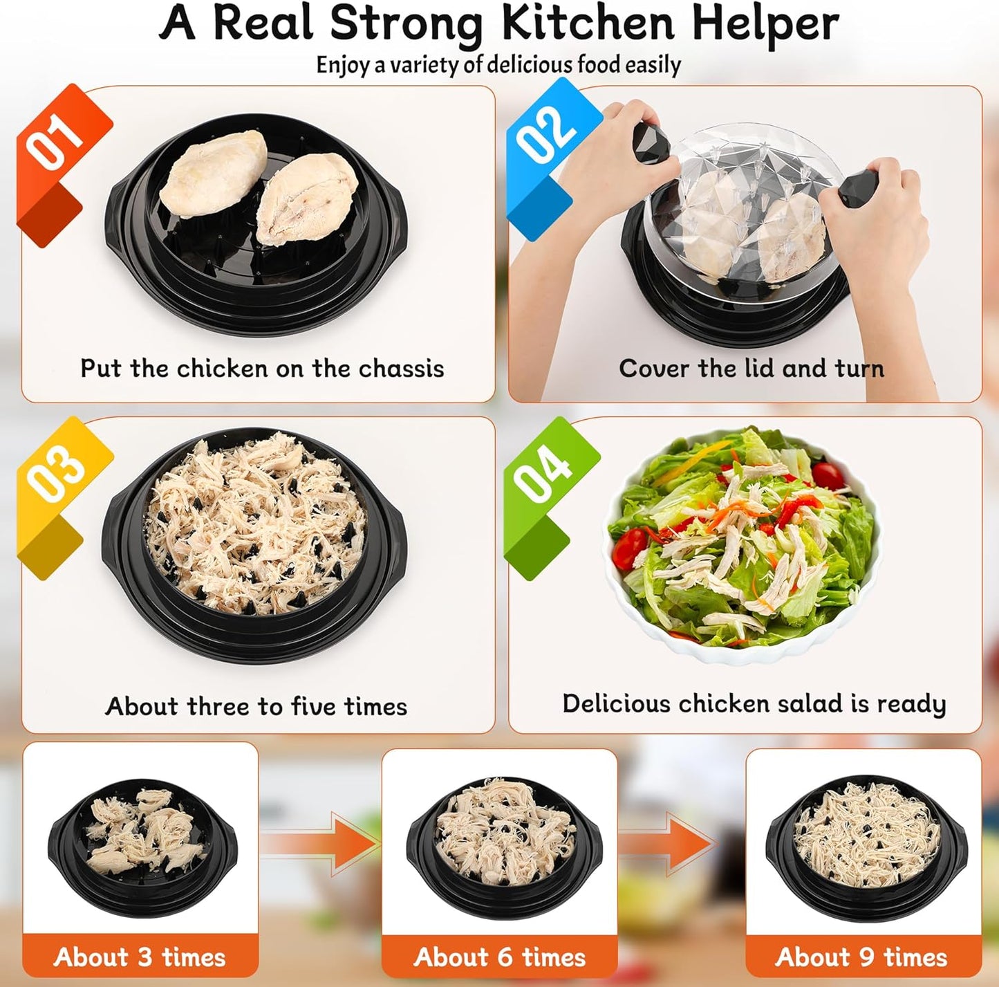 Chicken Shredder Tool Twist Large with Brush, 10" Pro Visible Kitchen Meat Shredder Grinder Machine, Strong Anti-Slip Base, Ergonomic Handle, BPA Free, Suitable for Steak Pork Chicken Breast