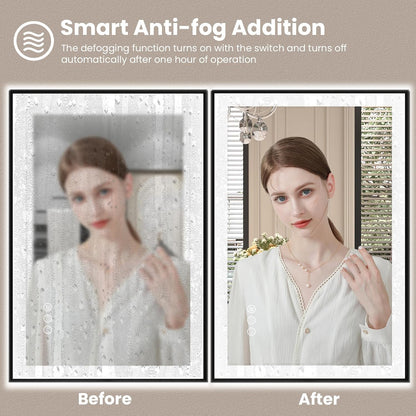 Amorho 48"x 32" LED Bathroom Mirror with Black Frame, Front Light and Backlit(Controlled Separately), Stepless Dimmable, Anti-Fog, Shatter-Proof, 3 Colors, Memory