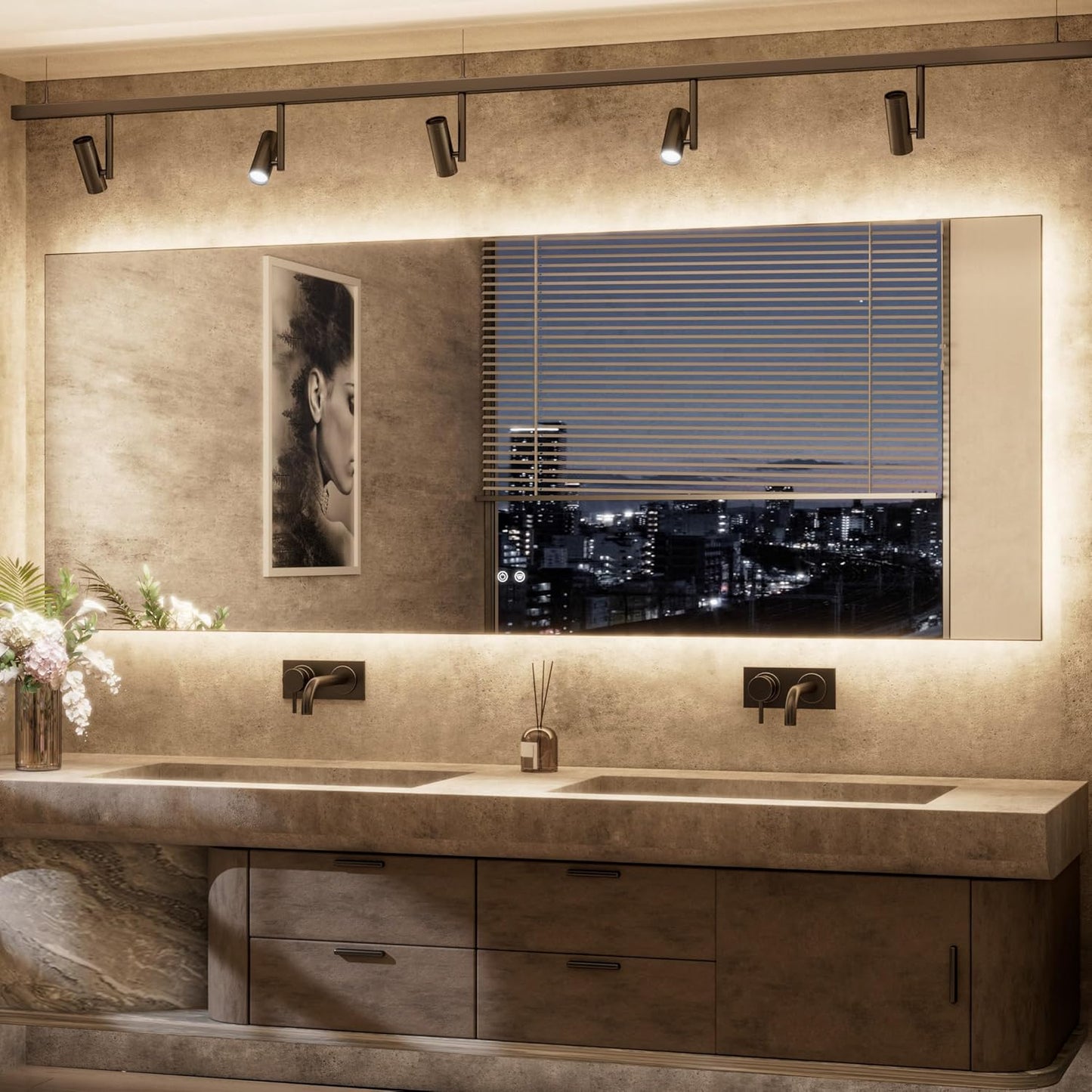 TETOTE Backlit Bathroom 84 x 32 Vanity Mirror with Light,3 Color White/Warm/Natural,Anti-Fog Lighted Mirror,Dimmable,Wall Mounted