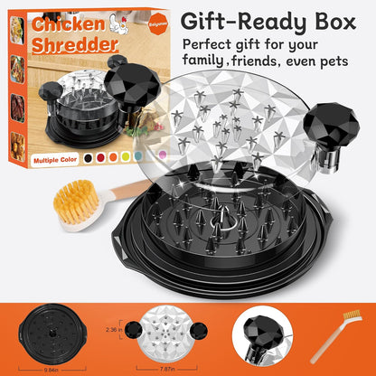 Chicken Shredder Tool Twist Large with Brush, 10" Pro Visible Kitchen Meat Shredder Grinder Machine, Strong Anti-Slip Base, Ergonomic Handle, BPA Free, Suitable for Steak Pork Chicken Breast