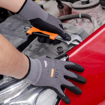 Kebada W2 Safety Work Gloves, Micro-Foam Nitrile Coated Gloves, Touchscreen,Ideal for Package Handling, Gardening, Construction, 1 Pair Large