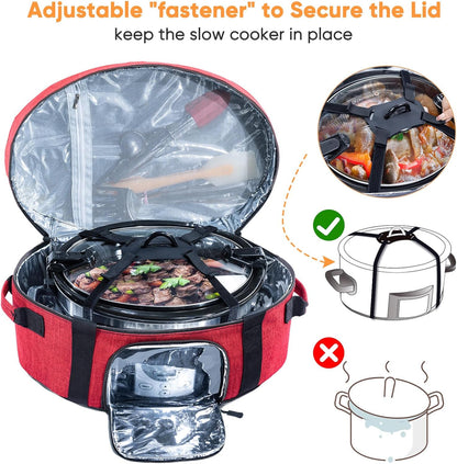 Insulated Slow Cooker Carrying Bag for 6-8 Quart CrockPot and Hamilton Beach Slow Cooker with See-thought Window, Portable Carrier Case with Adjustable Band and Accessory Pocket