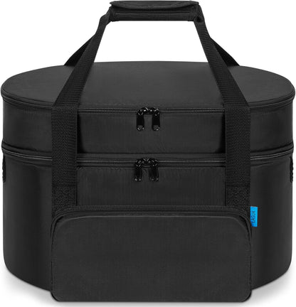 Double-Layer Slow Cooker Travel Bag Compatible with 6, 7, 8 Quart Crock-Pot, Insulated Travel Carrier with Easy to Clean Lining, Black
