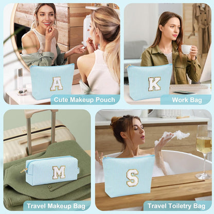 YOOLIFE Initial Makeup Bag for Women - Teen Girl Gifts Trendy Stuff Monogram Cute Makeup Bags Make Up Case for Women Her Best Friend Friendship Sister Teacher, Personalized Birthday Gifts I