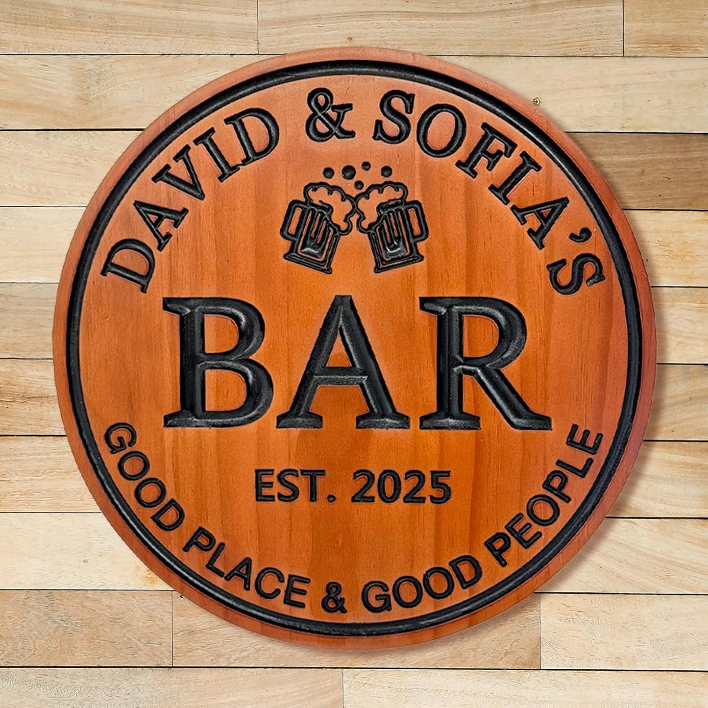 Personalized Wood Bar Sign Custom Carved Name Sign for Couples Home Bar Decor Wooden Wall Art Anniversary Wedding Gift Housewarming Gift Man Cave Decor