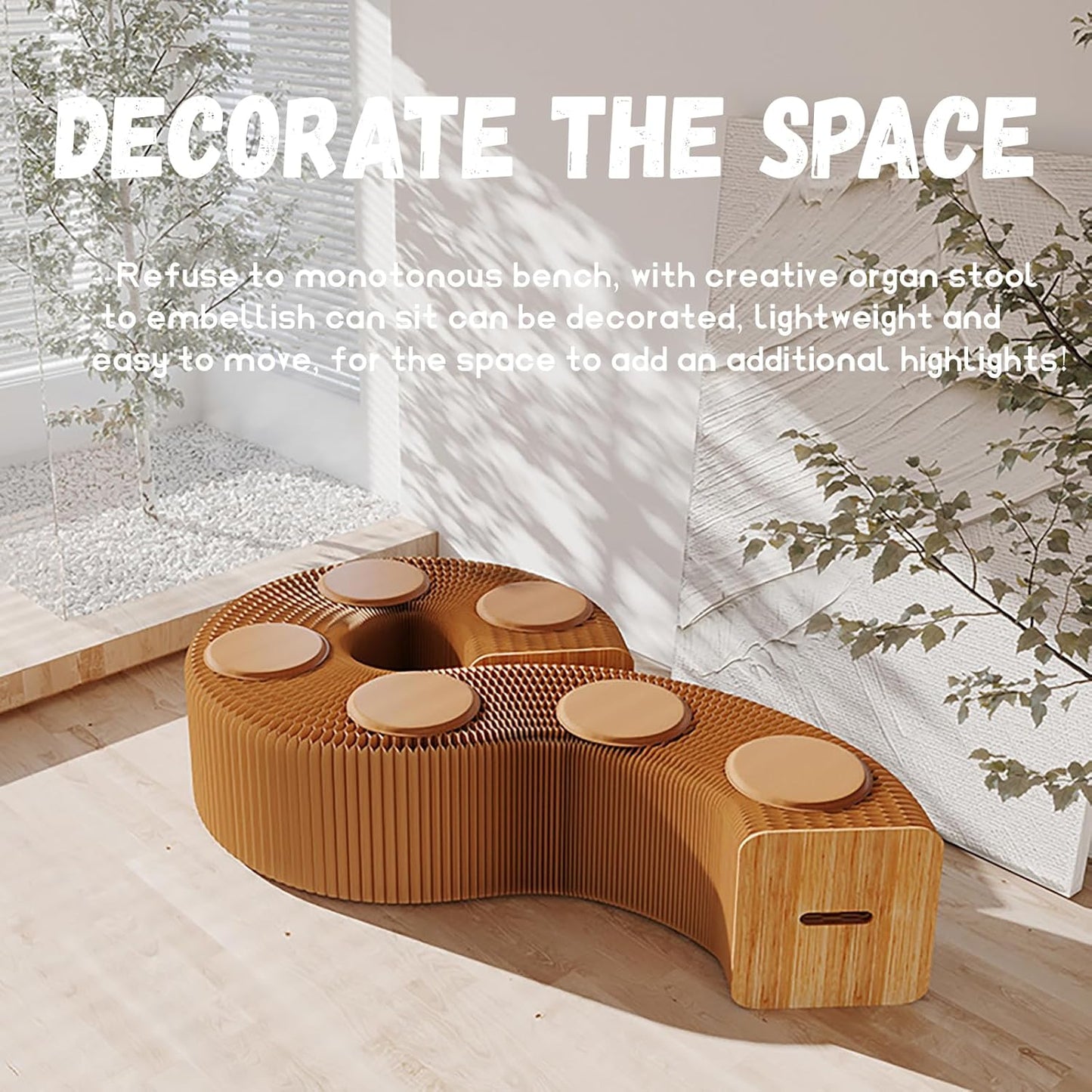 Foldable Kraft Paper Stool, Honeycomb Accordion Folding Bench, Collapsible Paper Stool for Small Spaces, Portable Footrest and Side Table for Living Room and Office,Brown-30×30×150cm