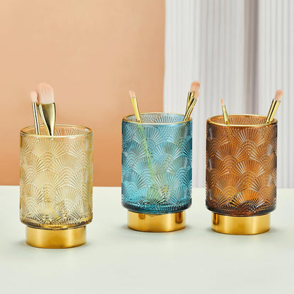 Makeup Brush Holder Organizer,Toothbrush Holders,Desk Pen Pencil Holder,Multifunctional Vintage Glass Brush Cup（A41-2-US）