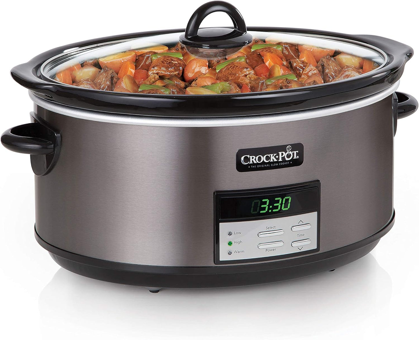 Crock-Pot Large 8-Quart Programmable Slow Cooker with Auto Warm Setting Black Stainless Steel